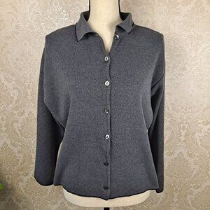 Gio Villani Size XL Dark Gray Black Trim Button Front Cardigan Merino Wool Blend